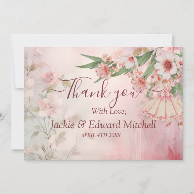 Vintag Blush Dress Wedding Vielen Dank Dankeskarte (Vorderseite)