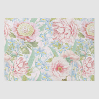 Vintag Blush Peony Blume Blau Iris Muster Seidenpapier