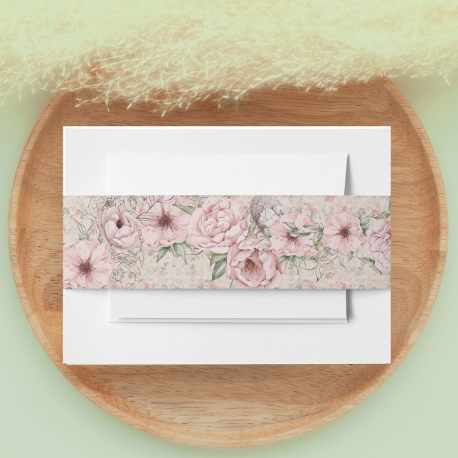 Vintag Blush Peony Wedding Einladungsbanderole (Von Creator hochgeladen)