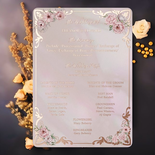 Vintag Blush Peony Wedding Foil Programmkarte Folieneinladung (Von Creator hochgeladen)