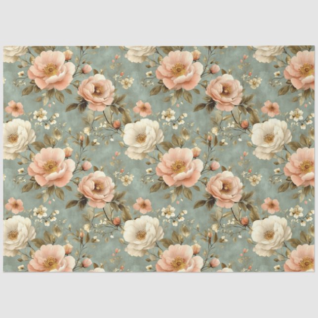 Vintag Blush Pink Blumenmuster Decoupage Seidenpapier (Vorderseite)