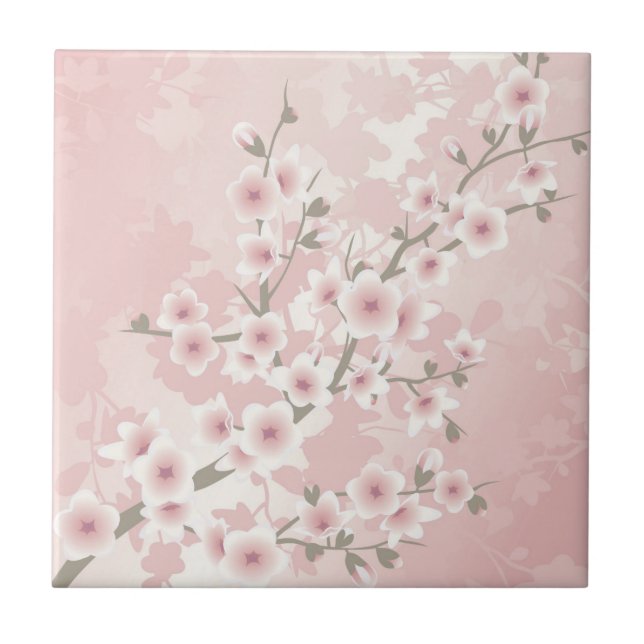 Vintag Blush PInk Cherry Blossom Fliese (Vorderseite)