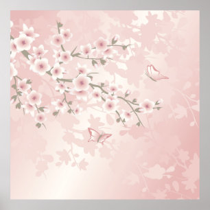 Vintag Blush PInk Cherry Blossom Poster