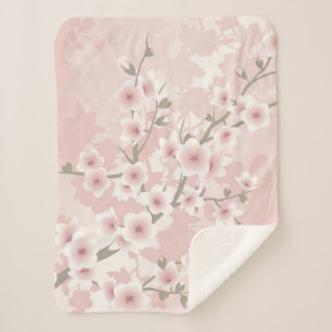 Vintag Blush PInk Cherry Blossom Sherpadecke