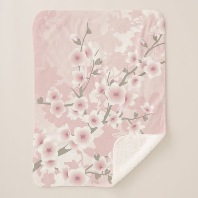 Vintag Blush PInk Cherry Blossom Sherpadecke (Vorderseite)