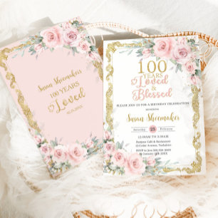 Vintag Blush Pink Floral 100. Geburtstag Liebe Einladung
