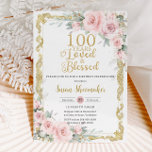 Vintag Blush Pink Floral 100. Geburtstag Liebe Einladung<br><div class="desc">Persönliche Einladung zum 100. Geburtstag dieser sanft blütigen, rosafarbenen, blumengeschmückten Party. Klicken Sie einfach auf die Schaltfläche "Weitere Einstellungen", um die Texte zu bearbeiten, Schriftart und Schriftart zu ändern. Mit einer "100 Jahre Loved & Segigen"-Rubrik, wunderschönen pastellfarbenen, rosa Blume, zarter Vegetation und einem Vintagen antiken Rahmen. c) Somerset Fine Paperie...</div>