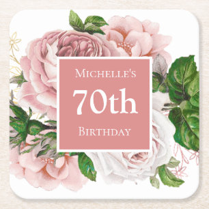 Vintag Blush Pink Floral 70. Geburtstagsparty Rechteckiger Pappuntersetzer