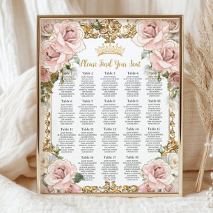 Vintag Blush Pink Floral Quinceñera 16 Sitzplätze Poster