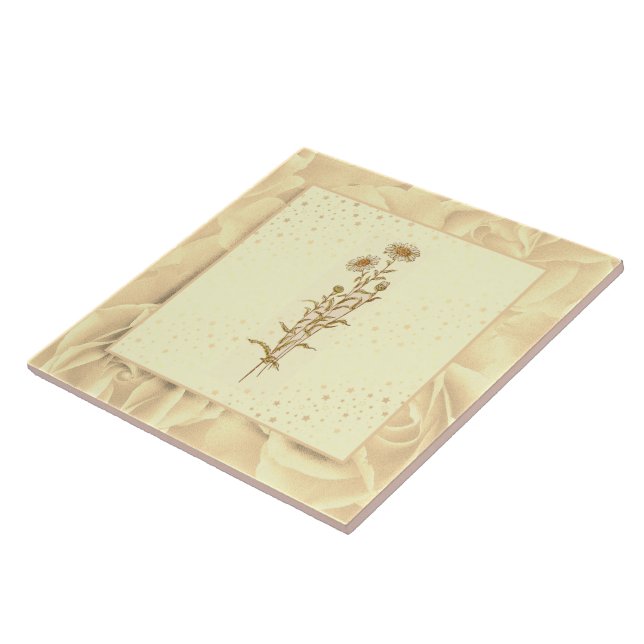 Vintag Blush Pink Grün und Gelb Blumen Fliese (Seite)