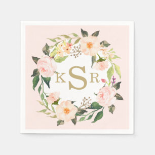 Vintag Blush Pink Roses Blumenregen Mit Monogramm Serviette