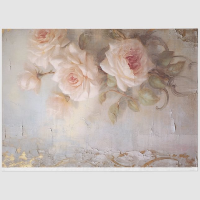 Vintag Blush Pink Roses Grunge Decoule Seidenpapier (Vorderseite)