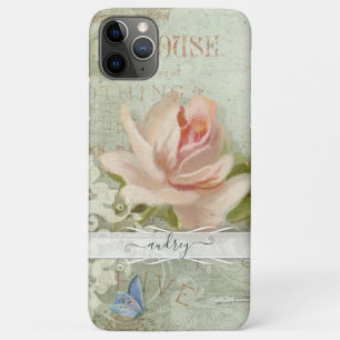 Vintag Blush Pink Roses Painted Butterfly w Name Case-Mate iPhone Hülle