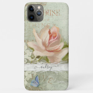 Vintag Blush Pink Roses Painted Butterfly w Name Case-Mate iPhone Hülle