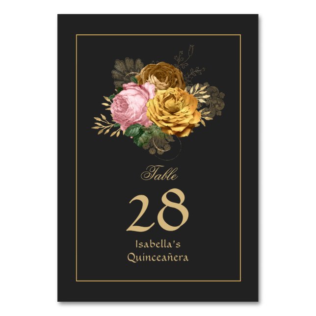 Vintag Blush Pink und Gold Quinceñera Tischnummer (Vorderseite)