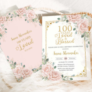 Vintag Blush Rose Bloral 100. Geburtstag Liebe Einladung