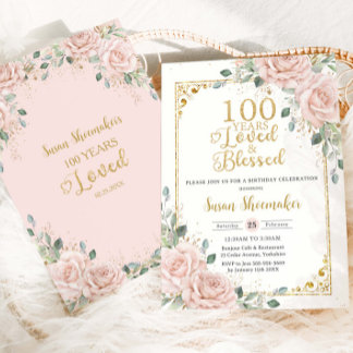 Vintag Blush Rose Bloral 100. Geburtstag Liebe Einladung