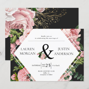 Vintag Blush Rose Monogram Elegant Wedding Einladung