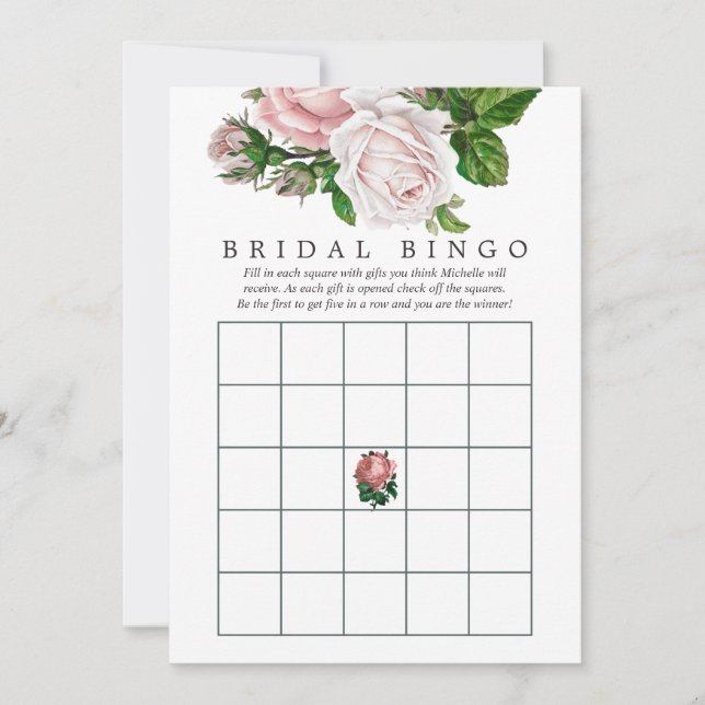 Vintag Blush und Burgund Bloral Bridal Bingo (Vorderseite)