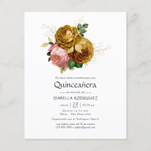 Vintag Blush und Gold Floral Quinceñera laden ein Flyer