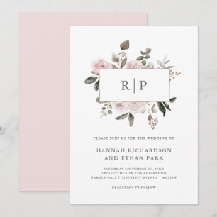 Vintag   Blush Watercolor Monogram Wedding Einladung