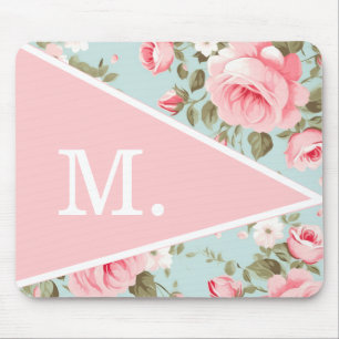 Vintag Blütenrosa Floral Monogramm Mousepad