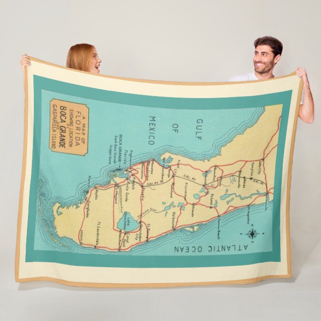 Vintag Boca Grande Florida Karte Fleecedecke (Beispiel)