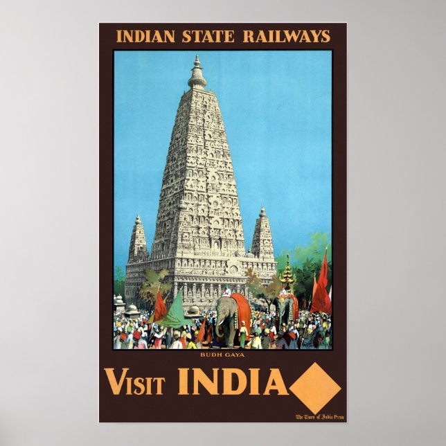 Vintag Bodh Gaya Besuch Indien Reisen Poster (Vorne)