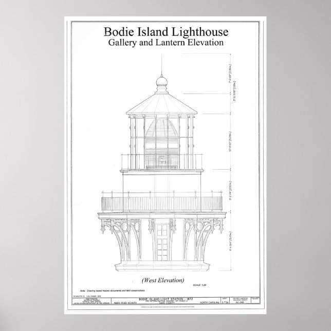 Vintag Bodie Island Lighthouse Blueprint Poster (Vorne)