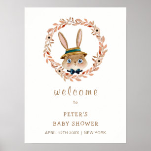 Vintag Boho Bunny Wreath Babydusche Willkommen Poster