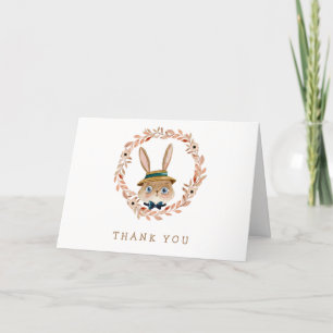 Vintag Boho Bunny Wreath Boy Baby Dusche Dankeskarte