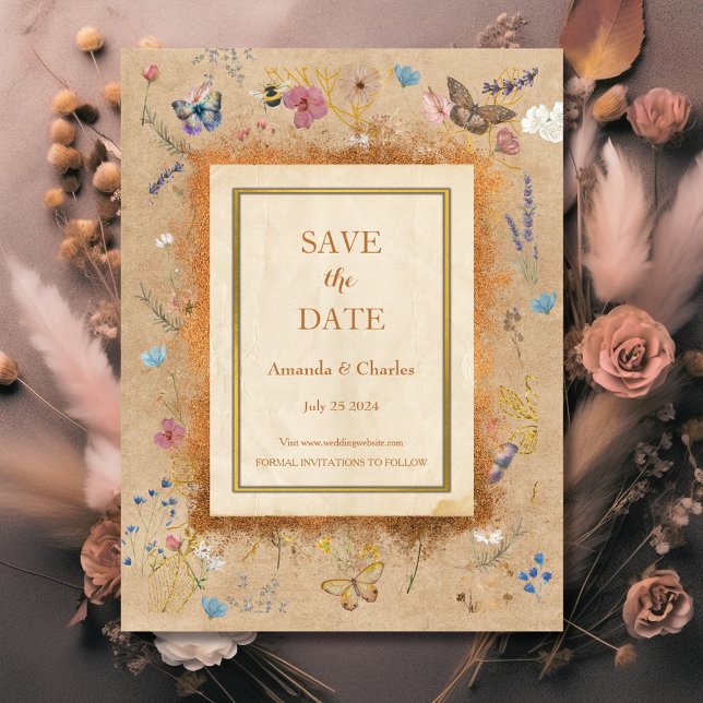 Vintag Boho Butterfly Gard Save the Date Postkarte (Von Creator hochgeladen)