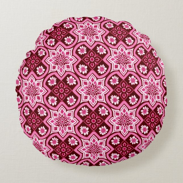 Vintag Boho Chic Blumenmuster Rundes Kissen (Vorderseite)