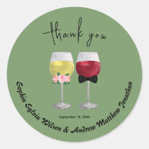 Vintag Boho Couple Wine Wedding vielen Dank Runder Aufkleber