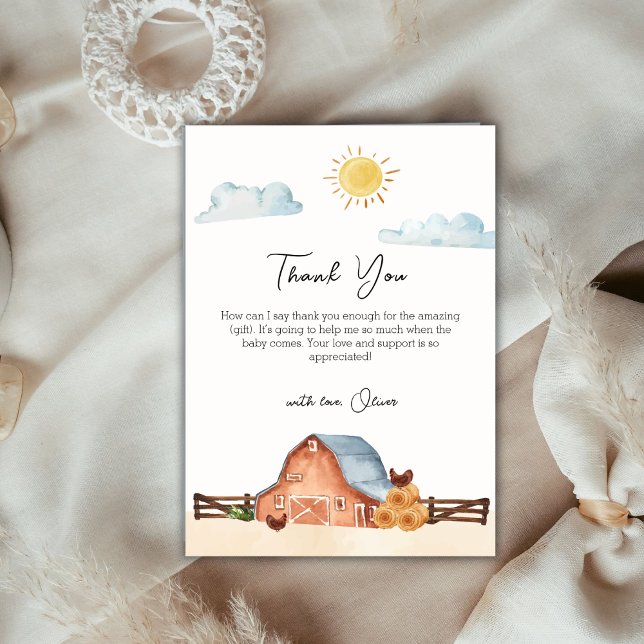 Vintag Boho Farm Barn Baby Shower Dankeskarte (Vintage Boho Locally Grown Farm Barn Baby Shower Thank You Card)