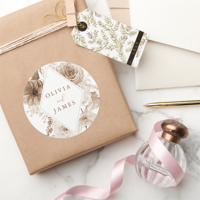 Vintag Boho Floral Frame Wedding Runder Aufkleber (Schenken)