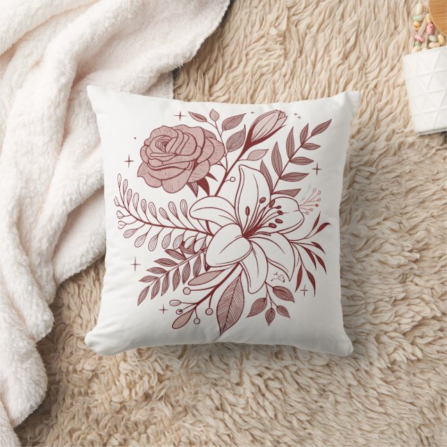 Vintag Boho Floral Illustration Kissen (Decke)
