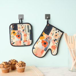Vintag Boho Floral Patchwork Ofenhandschuh & Topflappen-Set