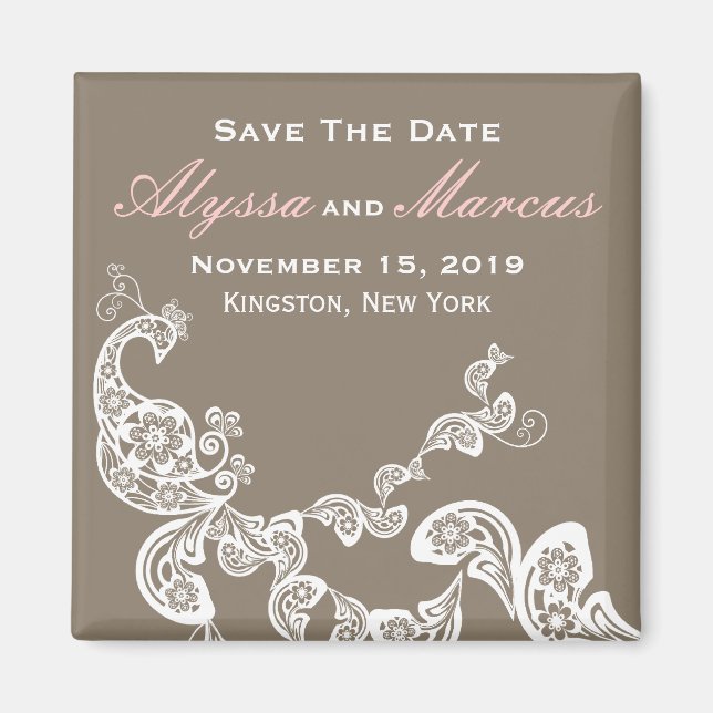 Vintag Boho Floral Peacock Elegant Save the Date Magnet (Vorne)