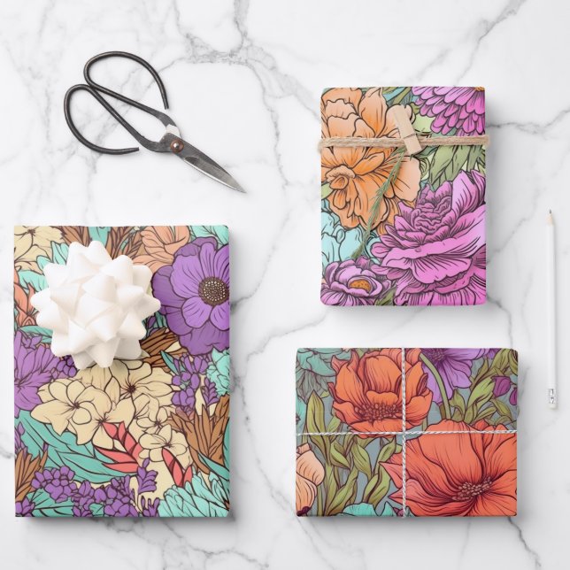 Vintag Boho Floral Wedding Geburtstag Geschenkpapier Set (Vorderseite)