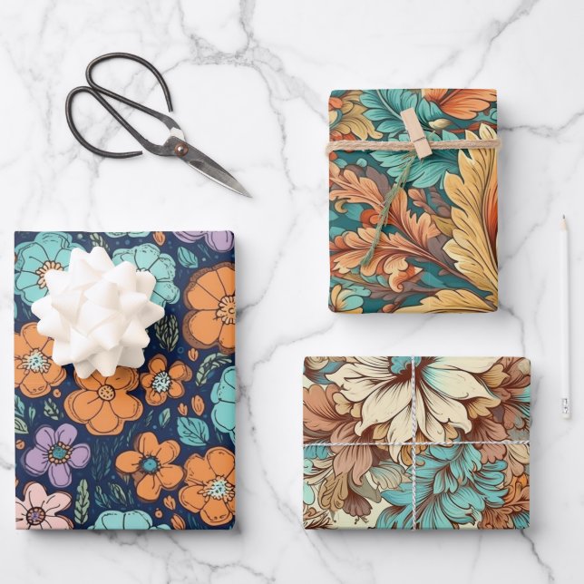 Vintag Boho Floral Wedding Geburtstag Geschenkpapier Set (Vorderseite)