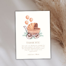 Vintag Boho Greenery Stroller Balloon Baby Shower Dankeskarte