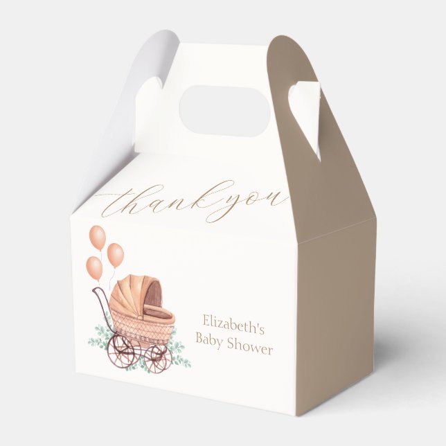 Vintag Boho Greenery Stroller Balloon Baby Shower Geschenkschachtel (Vorderseite)