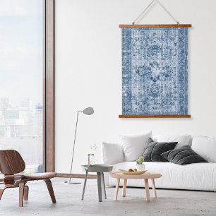 Vintag Boho Indigo erschütterte florale persische  Wandteppich Mit Holzrahmen