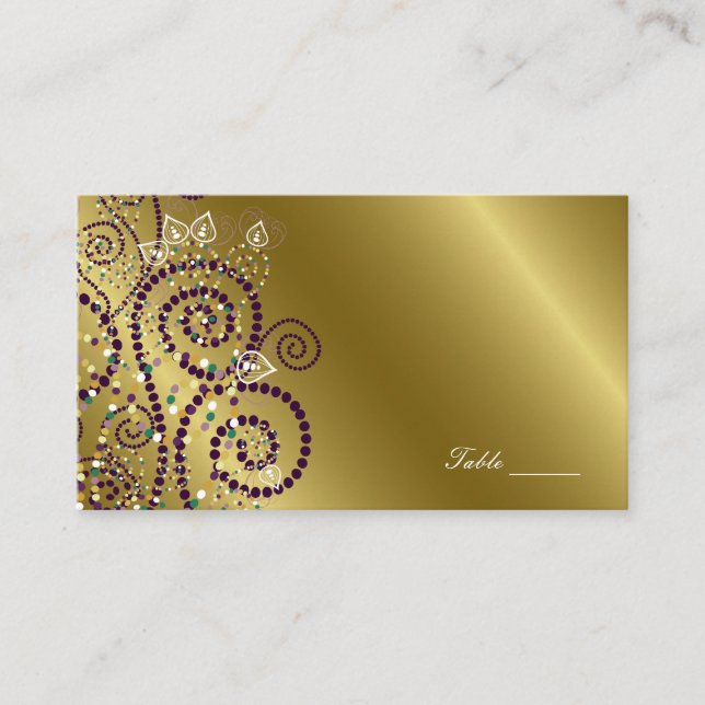 Vintag Boho Lila Spirals Gold Party Platzkarte (Vorderseite)