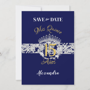Vintag Boho Navy Silver Quinceañera Spanisch Save The Date