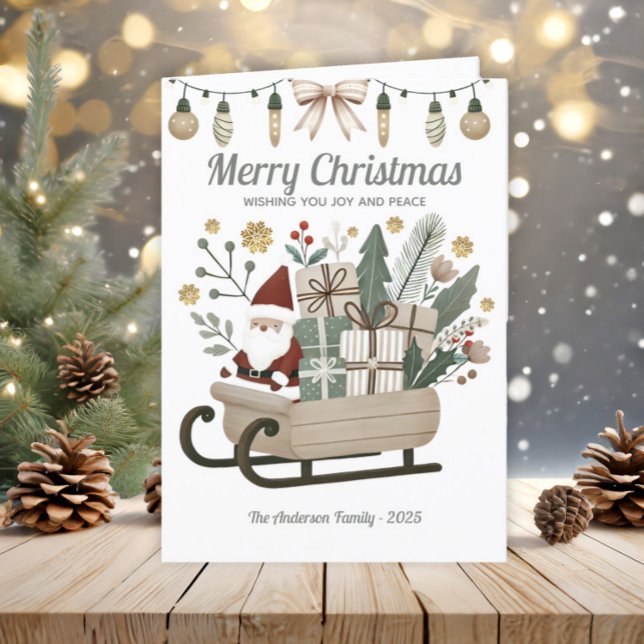 Vintag Boho Santa Sleigh Earth Weihnachten (Santa sleigh Merry Christmas greeting card)