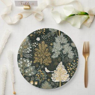 Vintag Boho White Green Gold Weihnachtsbaumen Pappteller