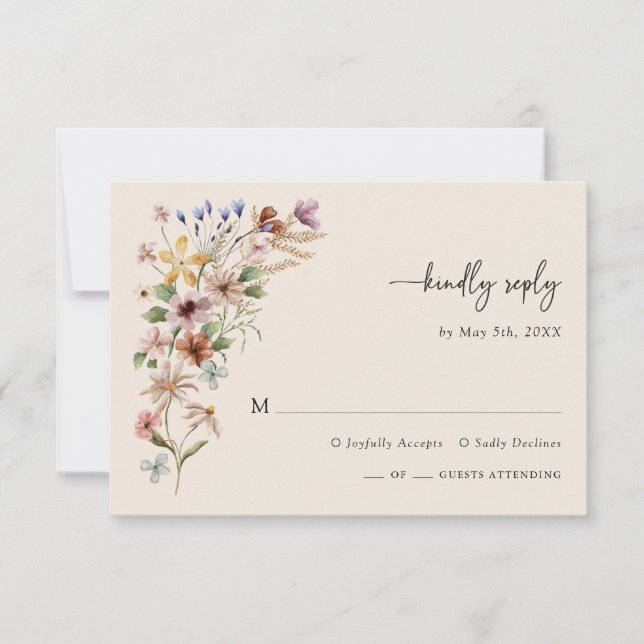 Vintag Boho Wildblume RSVP Karte (Vorderseite)