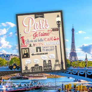 Vintag Bonjour Paris Postkarte